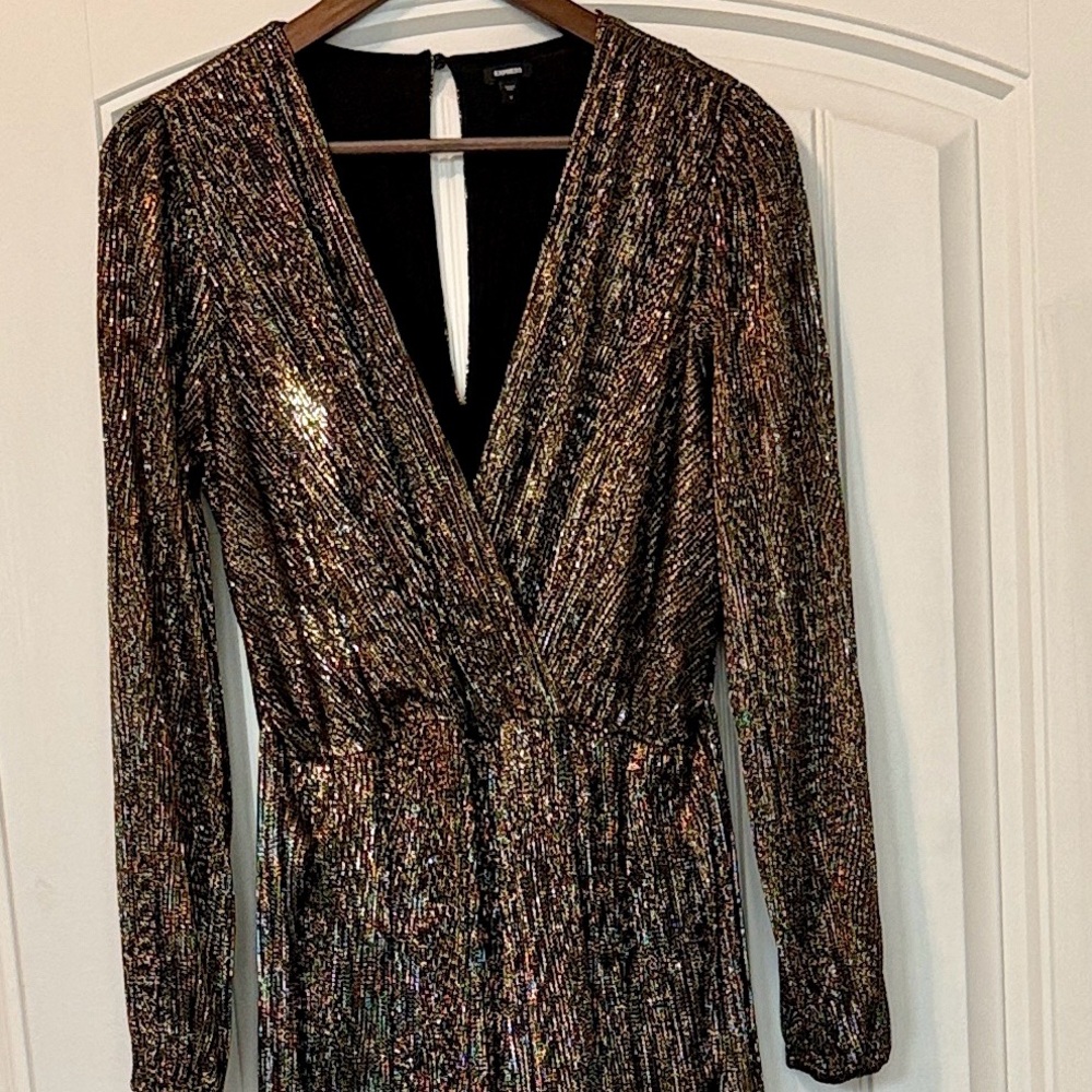 Express Shimmering Black Long Sleeve Jumpsuit